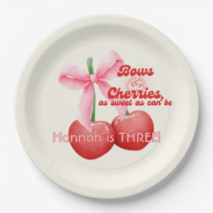 3rd Birthday Coquette Cherries Bows Bubble Letters Paper Plate