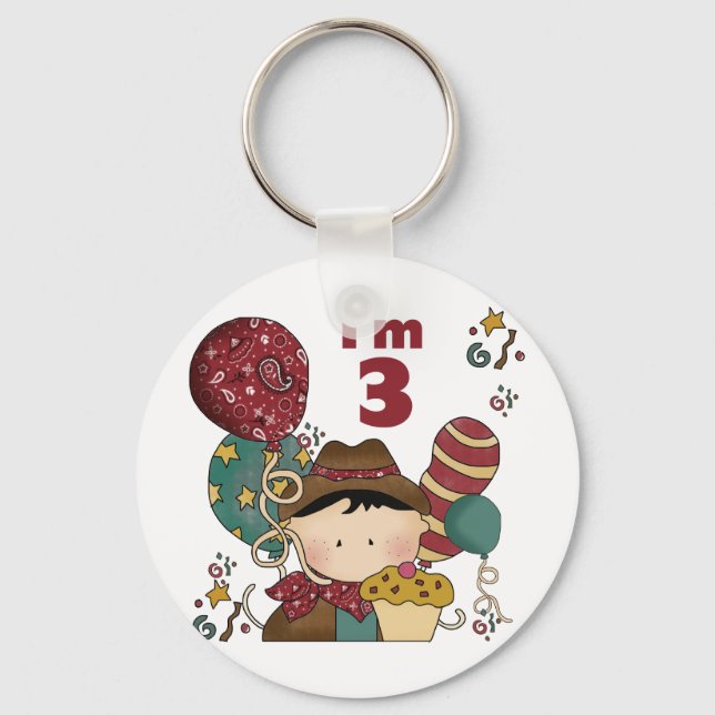 3rd Birthday Cowboy T-shirts and Gifts Keychain (Front)