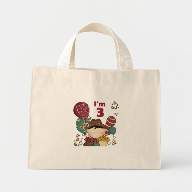 3rd Birthday Cowboy T-shirts and Gifts Mini Tote Bag (Front)