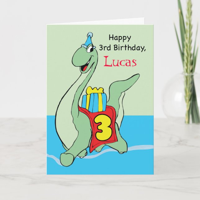 3rd Birthday Custom Name Dinosaur, Lucas Card (Front)