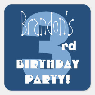 3rd Birthday Custom Name Navy and Baby Blue Square Sticker