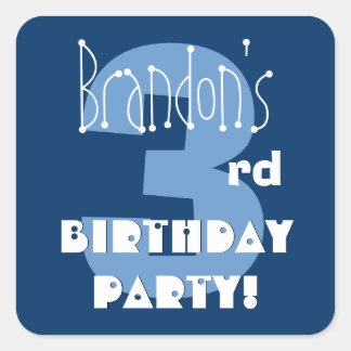3rd Birthday Custom Name Navy and Baby Blue Square Sticker