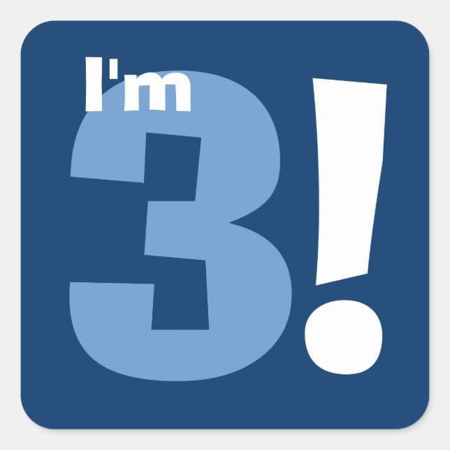 3rd Birthday Custom Name Navy and Baby Blue Square Sticker (Front)