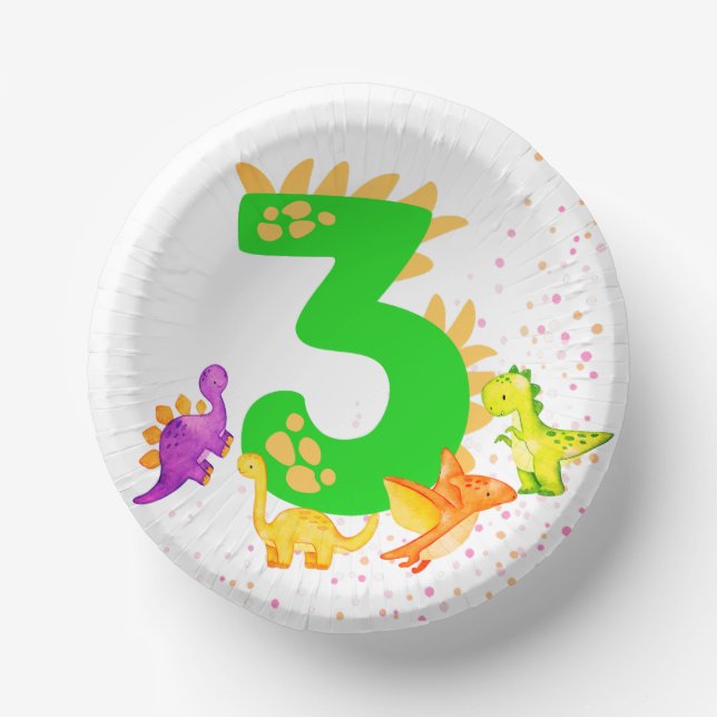 3rd Birthday. Dinosaur Design. My third birthday.  Paper Plate (Front)