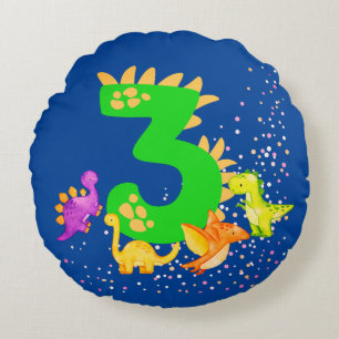 3rd Birthday. Dinosaur Design. My third birthday. Round Pillow