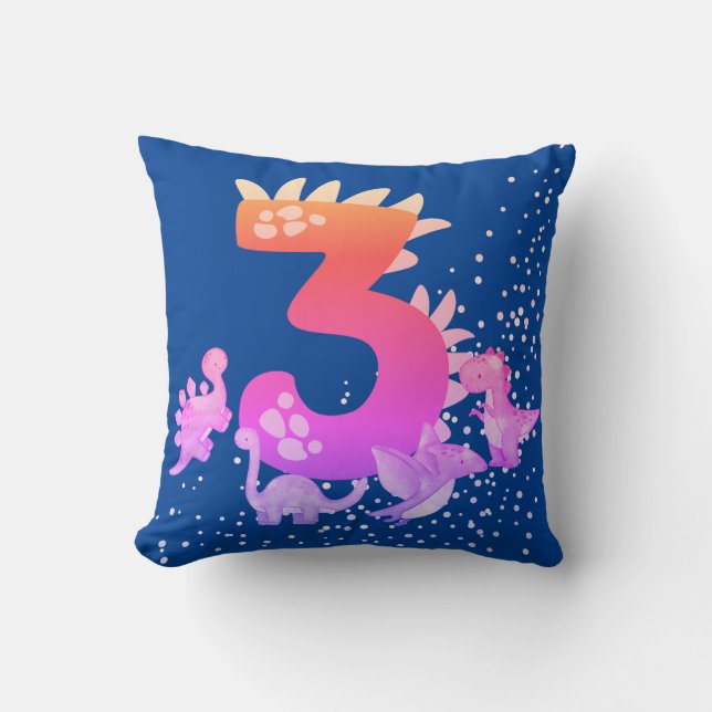 3rd Birthday. Dinosaur Design. My third birthday.  Throw Pillow (Front)