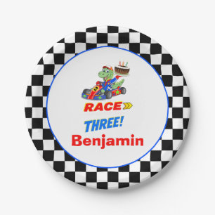 3rd Birthday Dinosaur Race Car Ready Set  Paper Plate