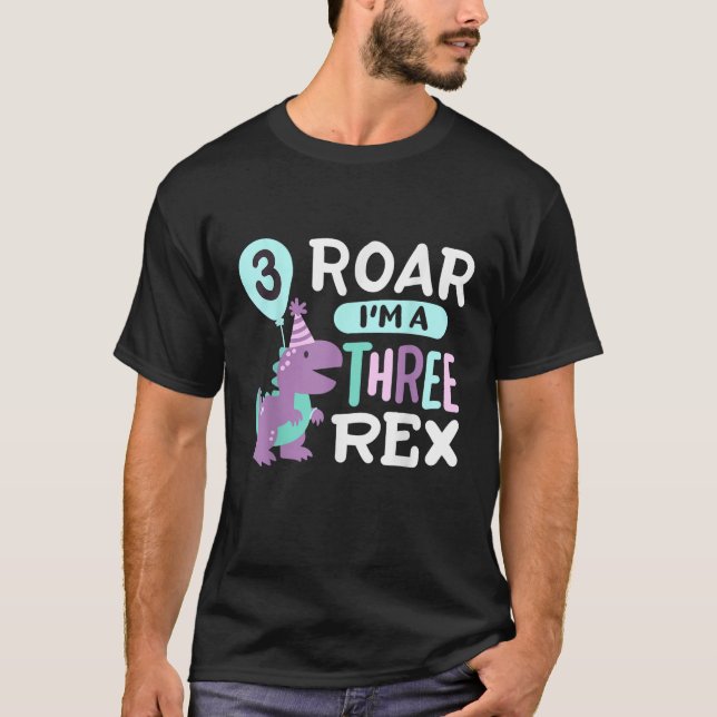 3rd Birthday Dinosaur T Rex Roar Three Rex 3 Years T-Shirt (Front)