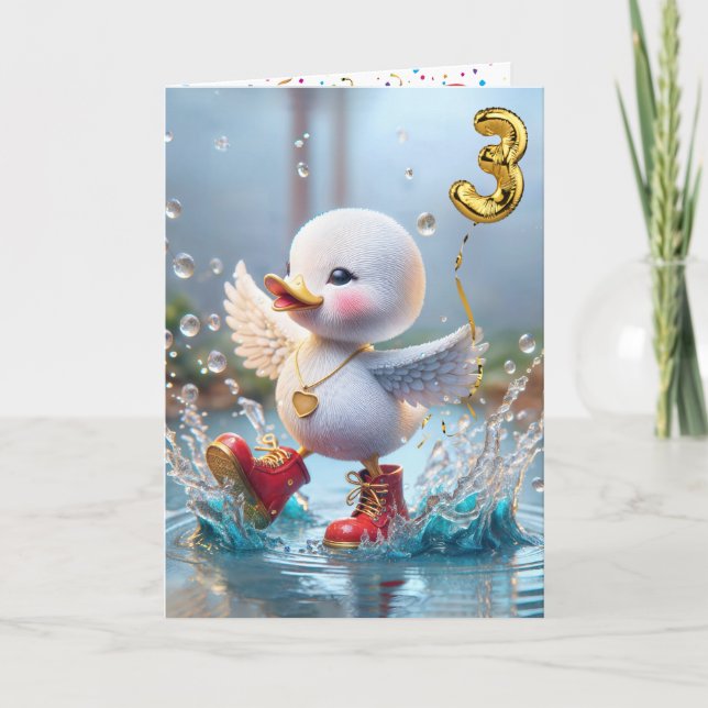 3rd Birthday Duck Dancing In a Rain Puddle Card (Front)