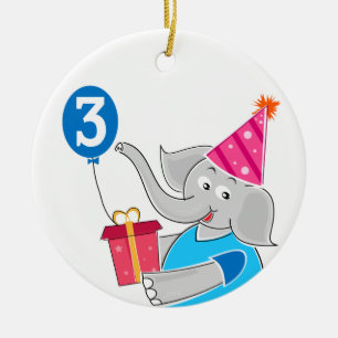 3rd Birthday Elephant Ceramic Ornament