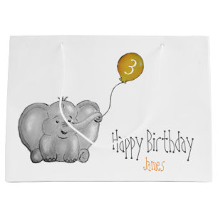 3rd birthday elephant with yellow balloon large gift bag