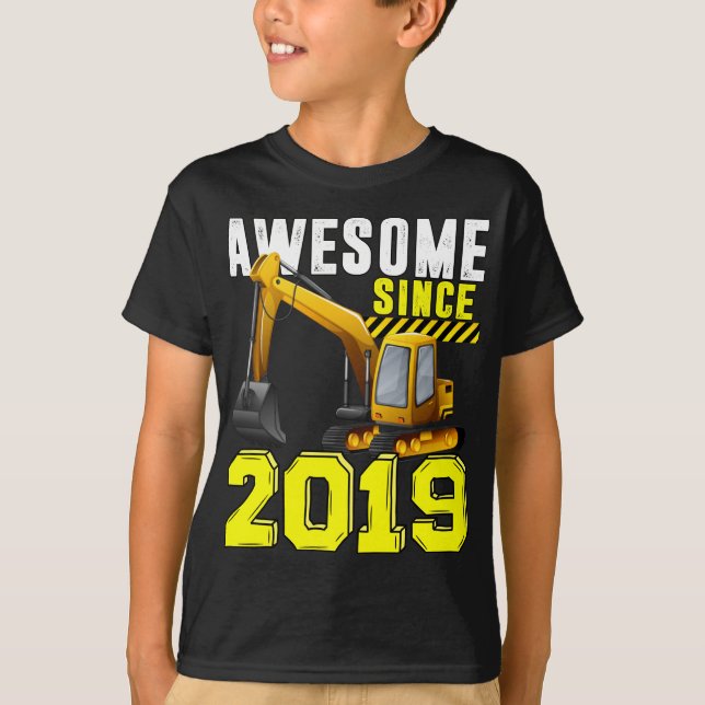 3rd Birthday Excavator Boys Awesome Since 2019 T-Shirt (Front)