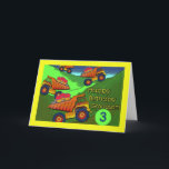 3rd Birthday for Grandson, Dump Trucks, Cupcakes Card<br><div class="desc">Colourful dump trucks with cupcakes are ready to pile it on for a grandson's 3rd birthday. Art,  image,  and verse copyright © Shoaff Ballanger Studios.</div>