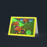 3rd Birthday for Grandson, Dump Trucks, Cupcakes Card<br><div class="desc">Colourful dump trucks with cupcakes are ready to pile it on for a grandson's 3rd birthday. Art,  image,  and verse copyright © Shoaff Ballanger Studios.</div>