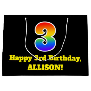 3rd Birthday ~ Fun, Colourful, Vibrant, Rainbow 3 Large Gift Bag