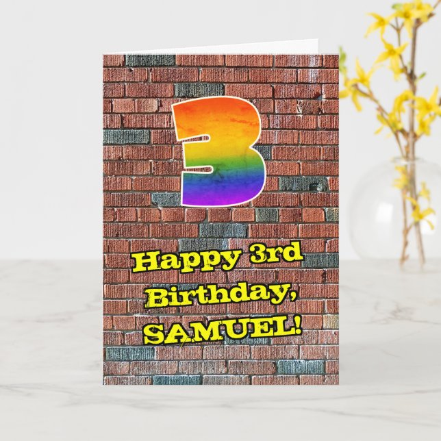 3rd Birthday: Fun Graffiti-Inspired Rainbow 3 Card (Yellow Flower)