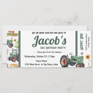 3rd Birthday Get Your Tractor Ticket Invitation