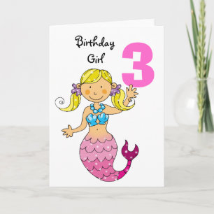 3rd birthday gift for a girl, cute mermaid card