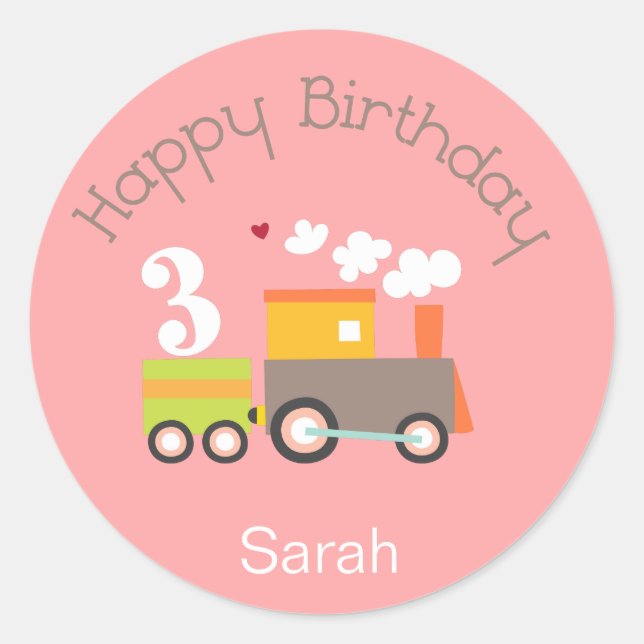 3rd Birthday (Girl) Cupcake Toppers/Stickers Classic Round Sticker (Front)