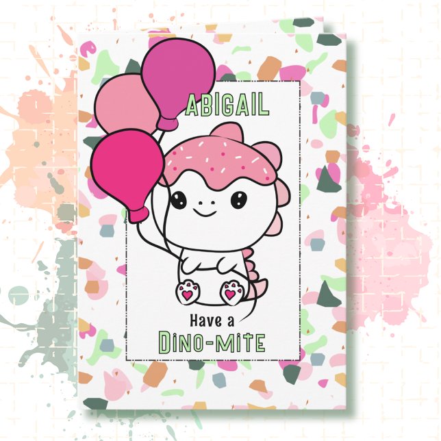 3rd Birthday Girl Dinosaur Cartoon Adorable  Card (Creator Uploaded)