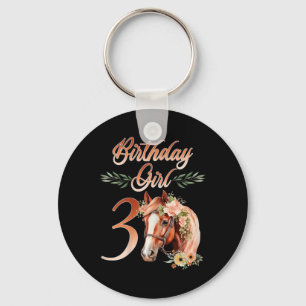 3rd Birthday Girl Horseback Riding 3 Years Birthda Keychain