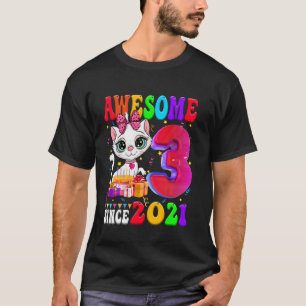 3rd Birthday Girl Party Cute cat 3 Years Old Aweso T-Shirt