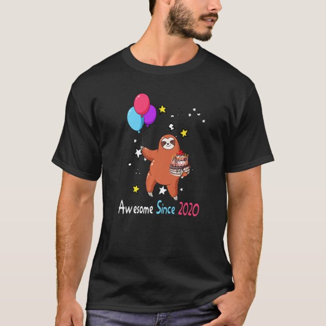 3rd Birthday Girl Sloth Awesome Since 2020 3 Year  T-Shirt (Front)
