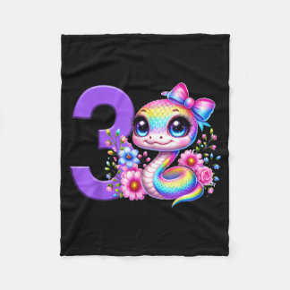 3rd Birthday Girl Snake Party Rainbow Coquette Bow Fleece Blanket
