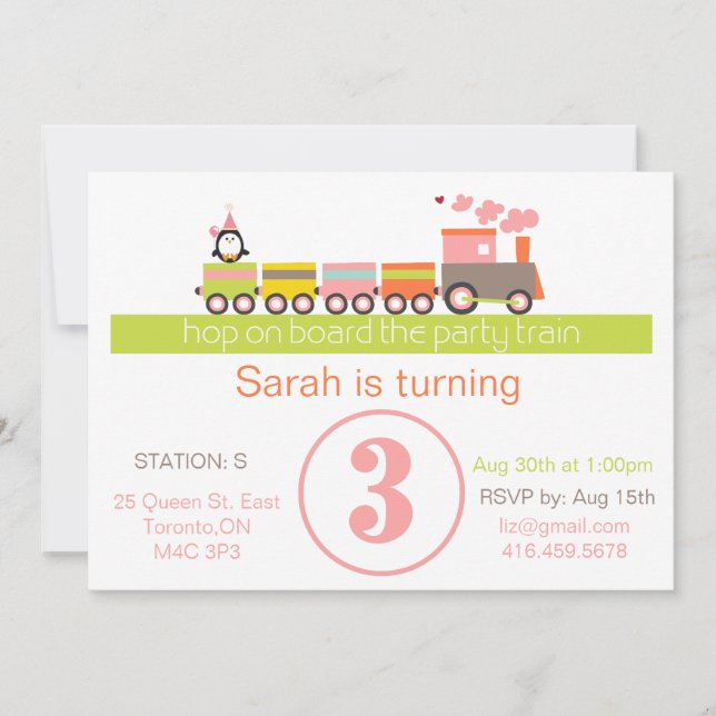 3rd Birthday (Girl) Train Invitation (Front)