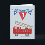 3rd Birthday Grandson, Firetruck Card<br><div class="desc">Birthday wishes are rushing through with this cute red fire truck to celebrate your Grandson’s 3rd birthday!</div>