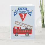 3rd Birthday Great Grandson, Firetruck Card<br><div class="desc">Birthday wishes are rushing through with this cute red fire truck to celebrate your Great Grandsonâ€™s 3rd birthday!</div>