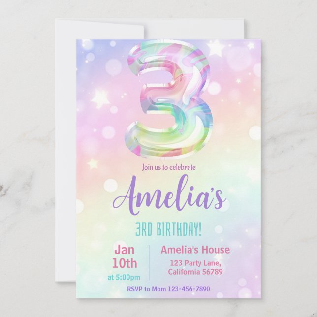 3rd Birthday Invitation Girl 3rd Birthday Party In (Front)