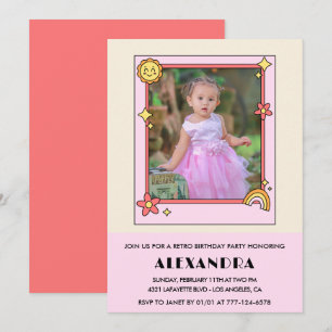 3rd birthday invitation Retro Groovy Pink Floral