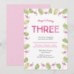 3rd Birthday Invitation   tropical flamingo