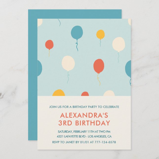 3rd birthday invitations Balloons Modern (Front/Back)
