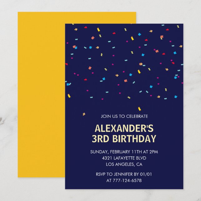 3rd birthday invitations Boy Confetti Modern (Front/Back)