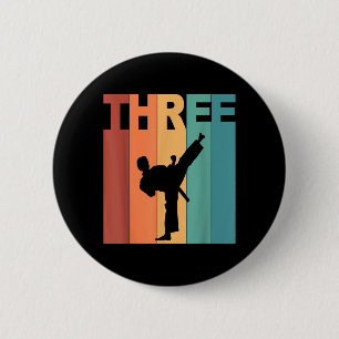 3rd Birthday Karate Taekwondo Theme 3 Year Old 2 Inch Round Button