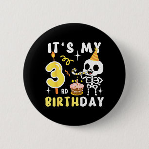 3rd Birthday Kids Skeleton Halloween Funny 3rd 2 Inch Round Button