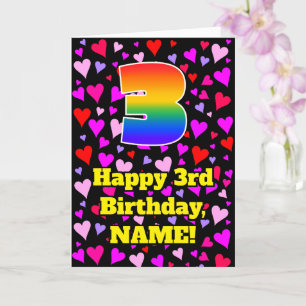 3rd Birthday: Loving Hearts Pattern, Rainbow # 3 Card