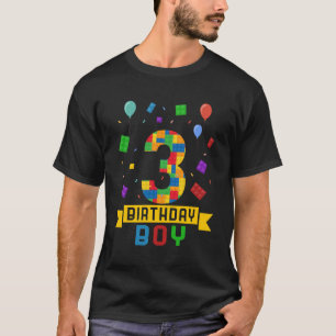 3Rd Birthday Master Builder Block Building 3 Year T-Shirt