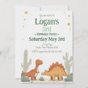 3rd Birthday Minimal Dinosaur Party for Boy Invitation