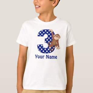 3rd Birthday Monkey Blue Personalized Shirt