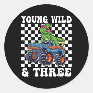 3rd Birthday Monster Truck Young Wild And Three 3 Classic Round Sticker