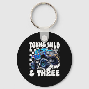 3rd Birthday Monster Truck Young Wild And Three 3 Keychain