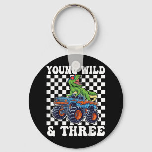 3rd Birthday Monster Truck Young Wild And Three 3 Keychain