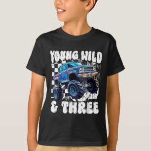 3rd Birthday Monster Truck Young Wild And Three 3  T-Shirt