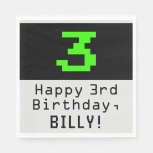 3rd Birthday - Nerdy / Geeky Style "3" & Name Napkin