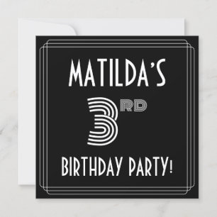 3rd Birthday Party: Art Deco Style w/ Custom Name Invitation