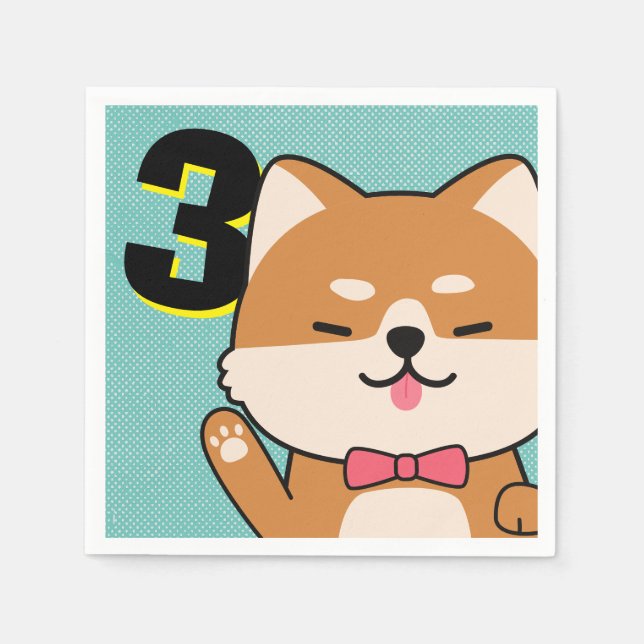 3rd Birthday Party Cute Shiba Inu Puppy Aiko Napkin (Front)