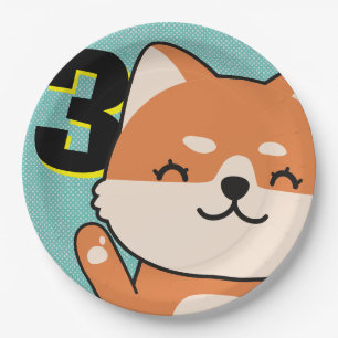 3rd Birthday Party Cute Shiba Inu Puppy Hachi Paper Plate